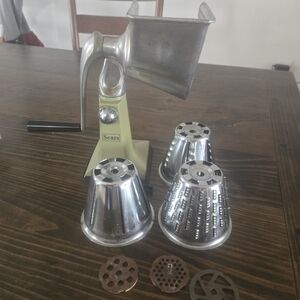 Sears Green and Silver Vintage Rotary Cheese/Vegetable Grater with Cones